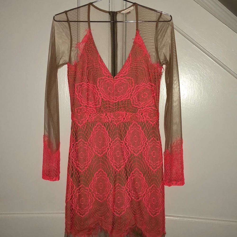 Luxxel sheer and hot pink dress